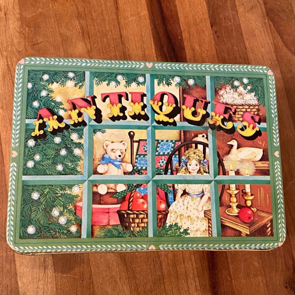 Vintage Christmas Tin Container with Antique Toy Shop Window Design - Picture 2 of 9